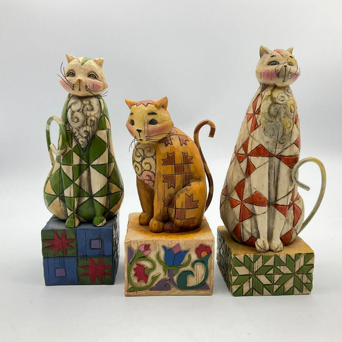 Jim Shore Cat Figurines: Felicity, Jasper, Abraham. Good condition. Tallest is 7 ".