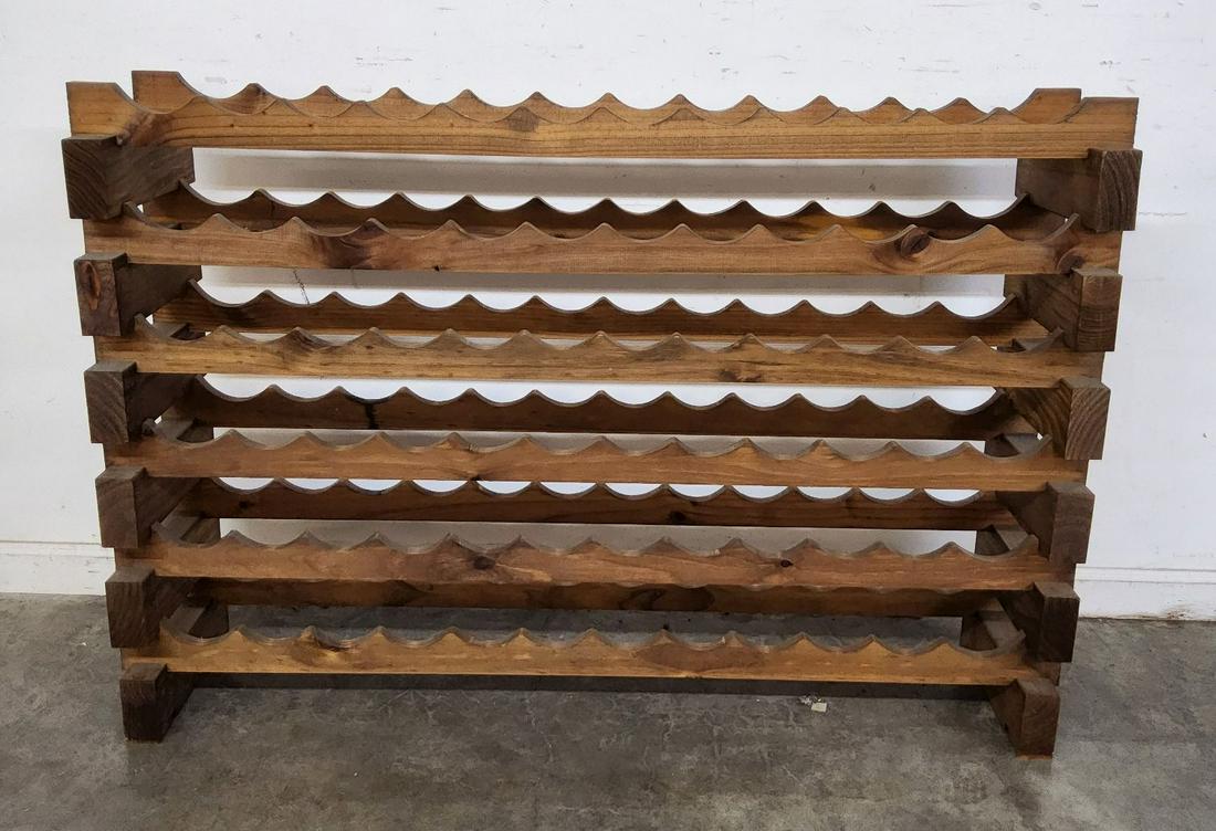 Wood Stackable Six Tier Wine Rack: Slight wear from previous use. W 47" L 11.5" H 32"