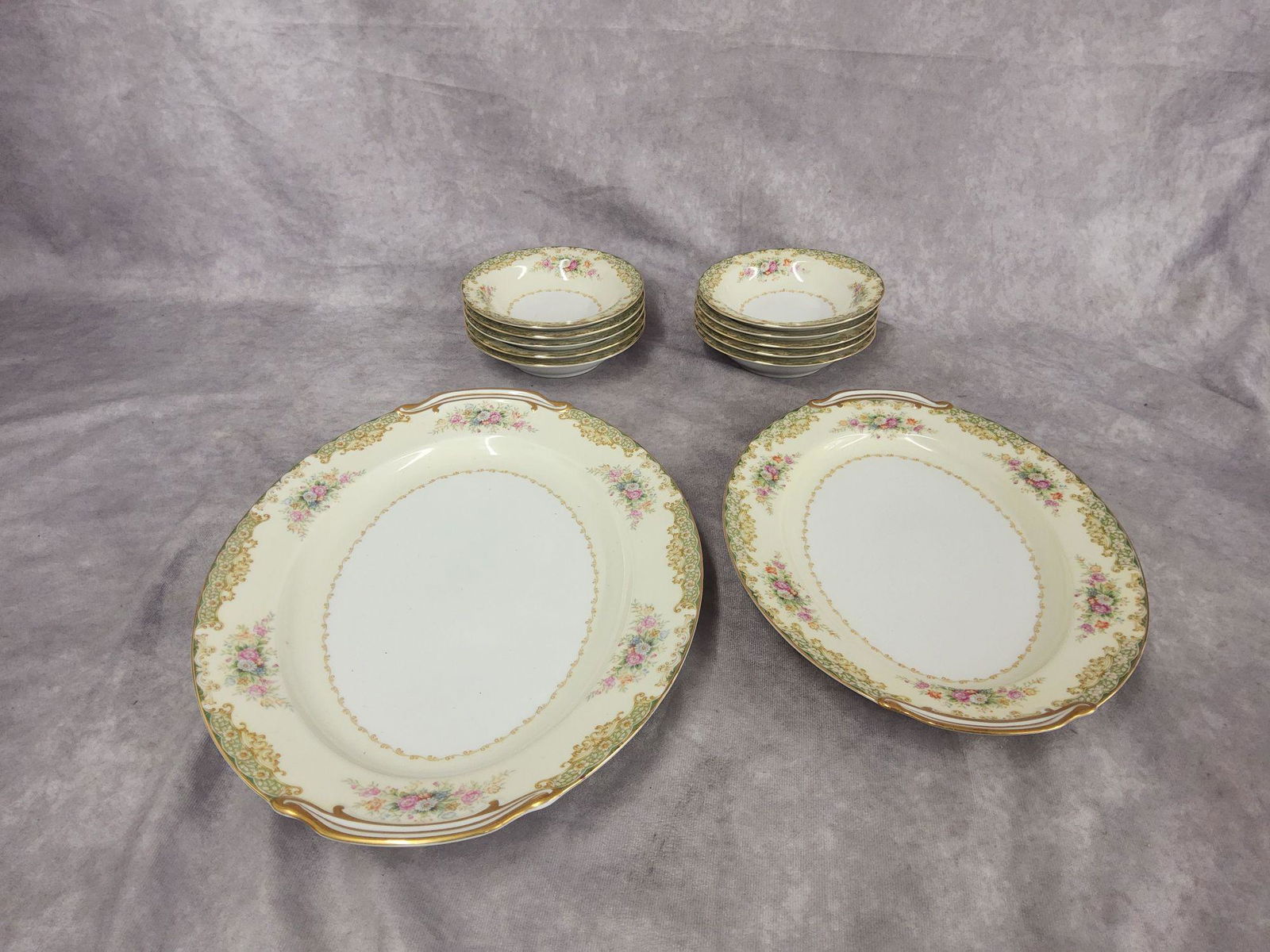Occupied Japan Rose China Serving Platters and Berry Bowls: Slight wear from previous use. Large platter is Noritake measures 10 1/2" x 14 inches. Small platter 9 x 12 inches.Bowl 5 1/2 inches across.