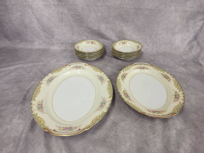 Occupied Japan Rose China Serving Platters And Berry Bowls