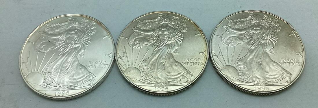 Lot of 3 1996 American Silver Eagles (1 of 2)