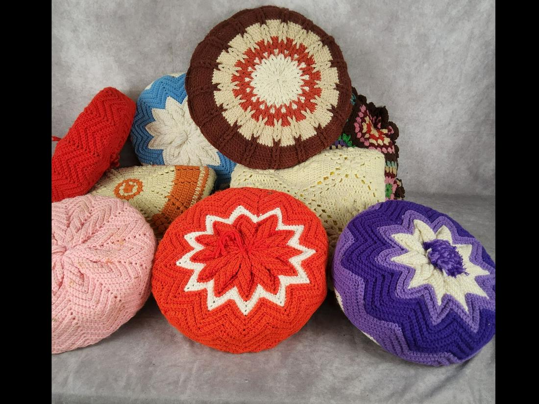 Lot Vintage Hand Knitted Crocheted Granny Throw Pillows (1 of 3)