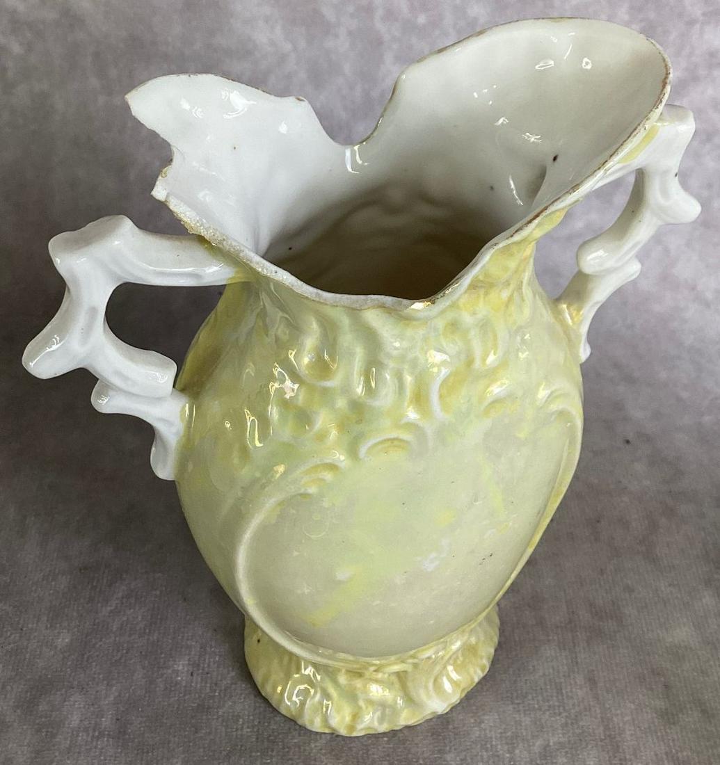 Group of Vintage Porcelain: Includes three shaving mugs. One of the pair of vases has a large chip detached but present. Wear from use with some loss of decoration.