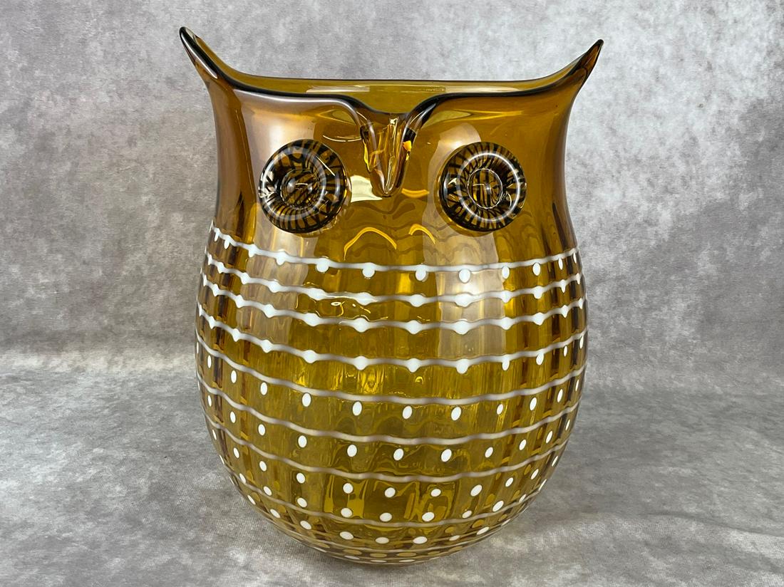 Enameled Amber Glass Owl Vase (1 of 6)