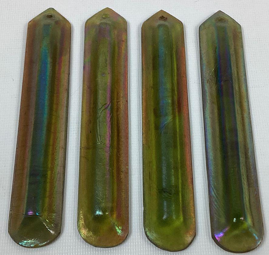 Group of 4 Tiffany Favrile Glass Lamp Prisms: Circa 1910. Very small chips along bottom edges. 5 3/4" long