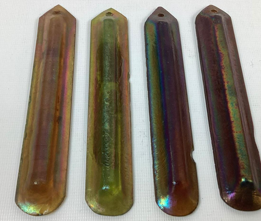 Group of 4 Tiffany Fravile Glass Lamp Prisms: Circa 1910. All have various chips along the side. 5 3/4" long.