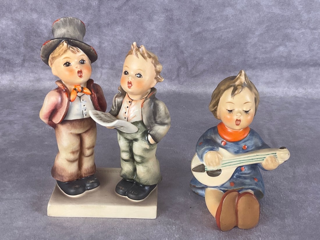 Hummel Figurines: Duet and Joyful. Good condition. Tallest is 4.25 inches.