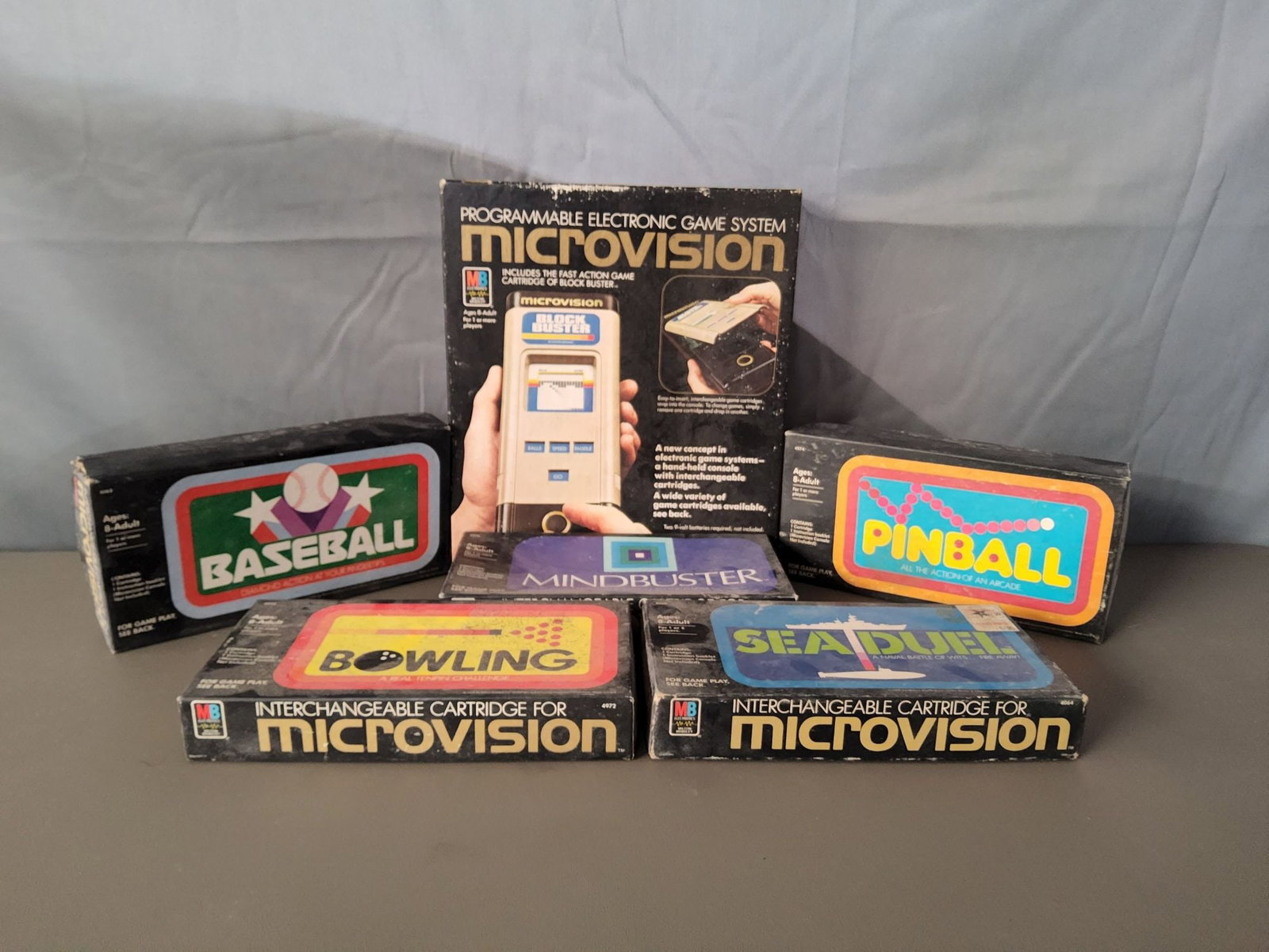 Microvision System And Games: Microvision Game System Games: Sea Duel Pinball Bowling Mindbuster Baseball Moderate Wear