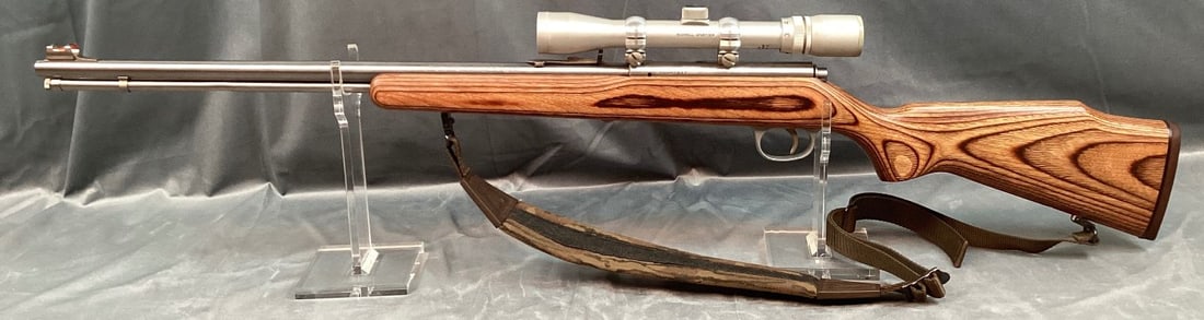 Marlin Stainless Model 883SS Rifle in .22 Win Magnum: Serial# 06467947. 99% finish. Bore is very good with minor pitting. Stock is excellent. Mounted with Bushnell Sportview 3-9x scope. Barrel 22"Overall 41" Registration Required