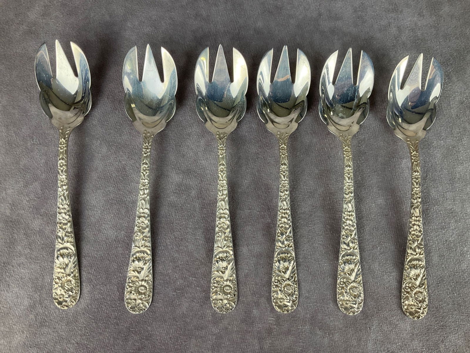 Kirk & Sons Sterling Repousse Ice Cream Forks (1 of 4)
