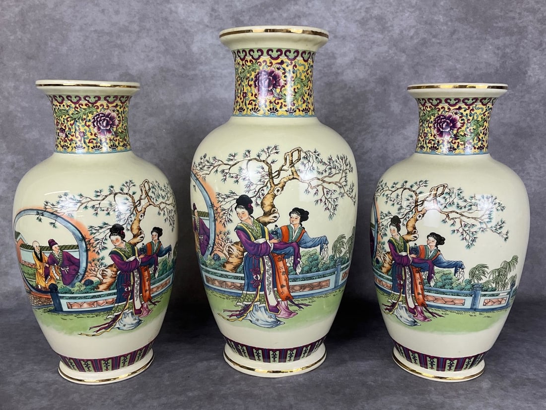 Asian Export Vase Trio (1 of 10)