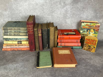 Collectible Books: Mickey Mouse Runs His Own Newspaper by Walt Disney, A Little Big Book with copyright of 1937 that has loose binding and several torn pages. 1892 edition of Hints On Child Training by H. Clay Trumbull
