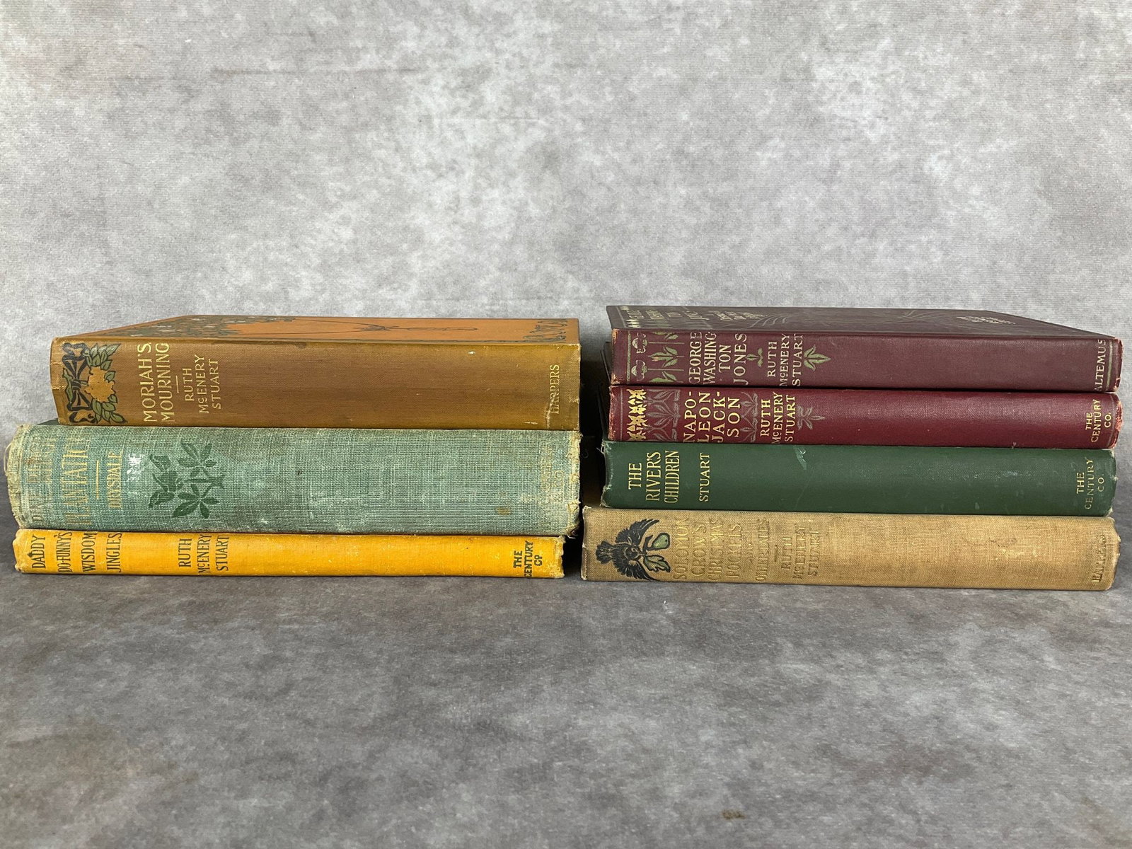 Ruth McNery Stuart Books: Seven hardbound volumes total. Moriahs Mourning (1898), Pine Ridge Plantation (1901), Daddy Do-Funnys Wisdom Jingles (1913), George Washington Jones (1903), Napoleon Jackson ( 1902), The Rivers Childr