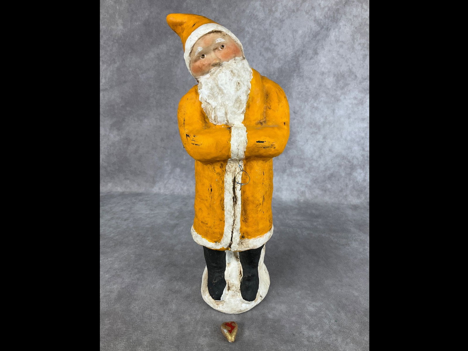 Debbie Thibault Yellow Orange Coat Folk Art Santa Figure (1 of 6)