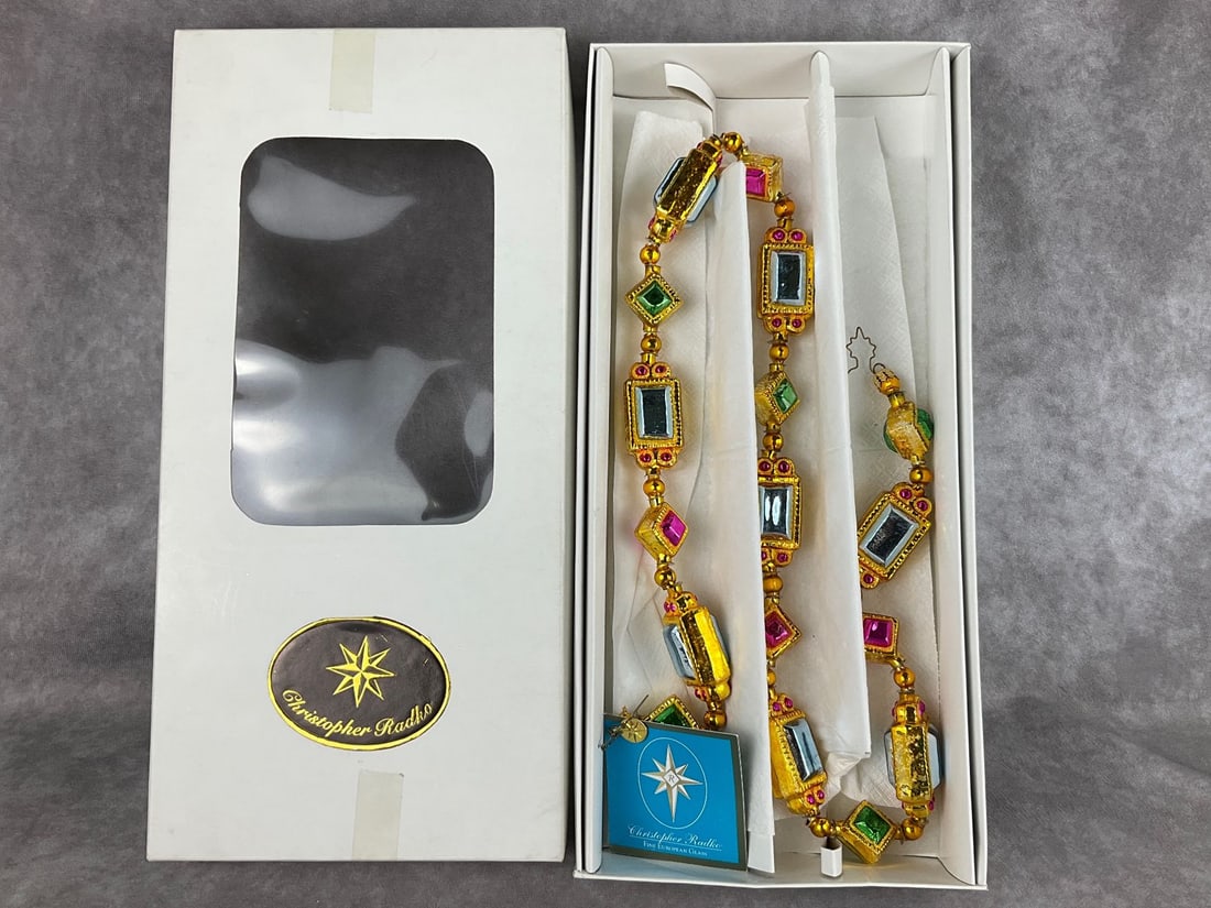 Christopher Radko Yule's Jewels Glass Garland: In original box, good condition with tag. 36 inches.
