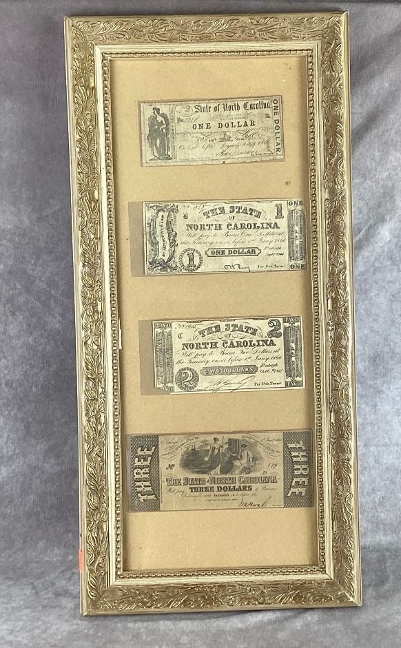 Framed Group of 4 Civil War Era North Carolina State Notes (1 of 7)