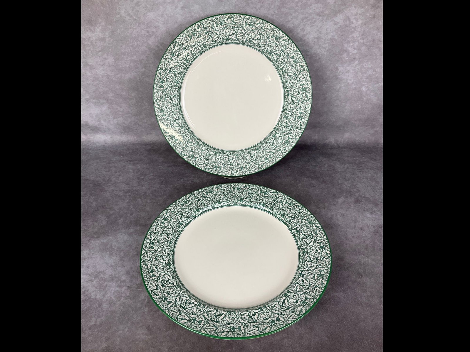 Two Spode Hollytree Plates: Pair of #S3706-A1 plates with a 12.5 inch diameter. Overall good condition with some minor signs of use, scratches, etc.
