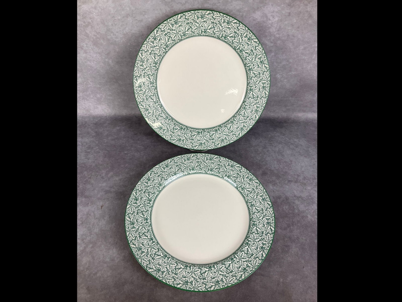 Two Spode Hollytree Plates: Pair of #S3706-A1 plates with a 13 inch diameter. Overall good condition with some minor signs of use, scratches, etc.