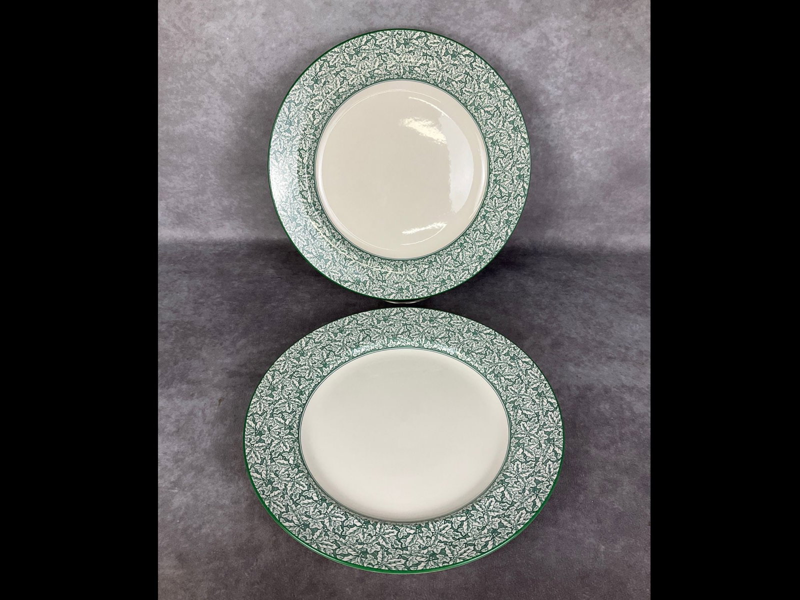 Two Spode Hollytree Plates: Pair of #S3706-A1 plates with a 12.5 inch diameter. Overall good condition with some minor signs of use, scratches, etc.