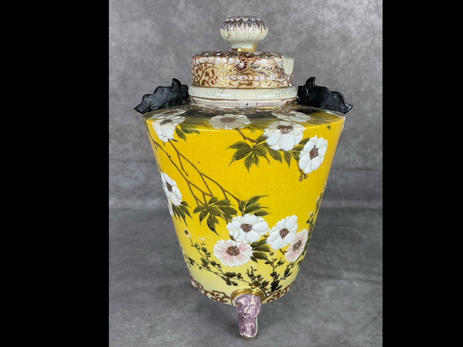 Japanese Satsuma Enamel Decorated Lidded Urn (1 of 9)
