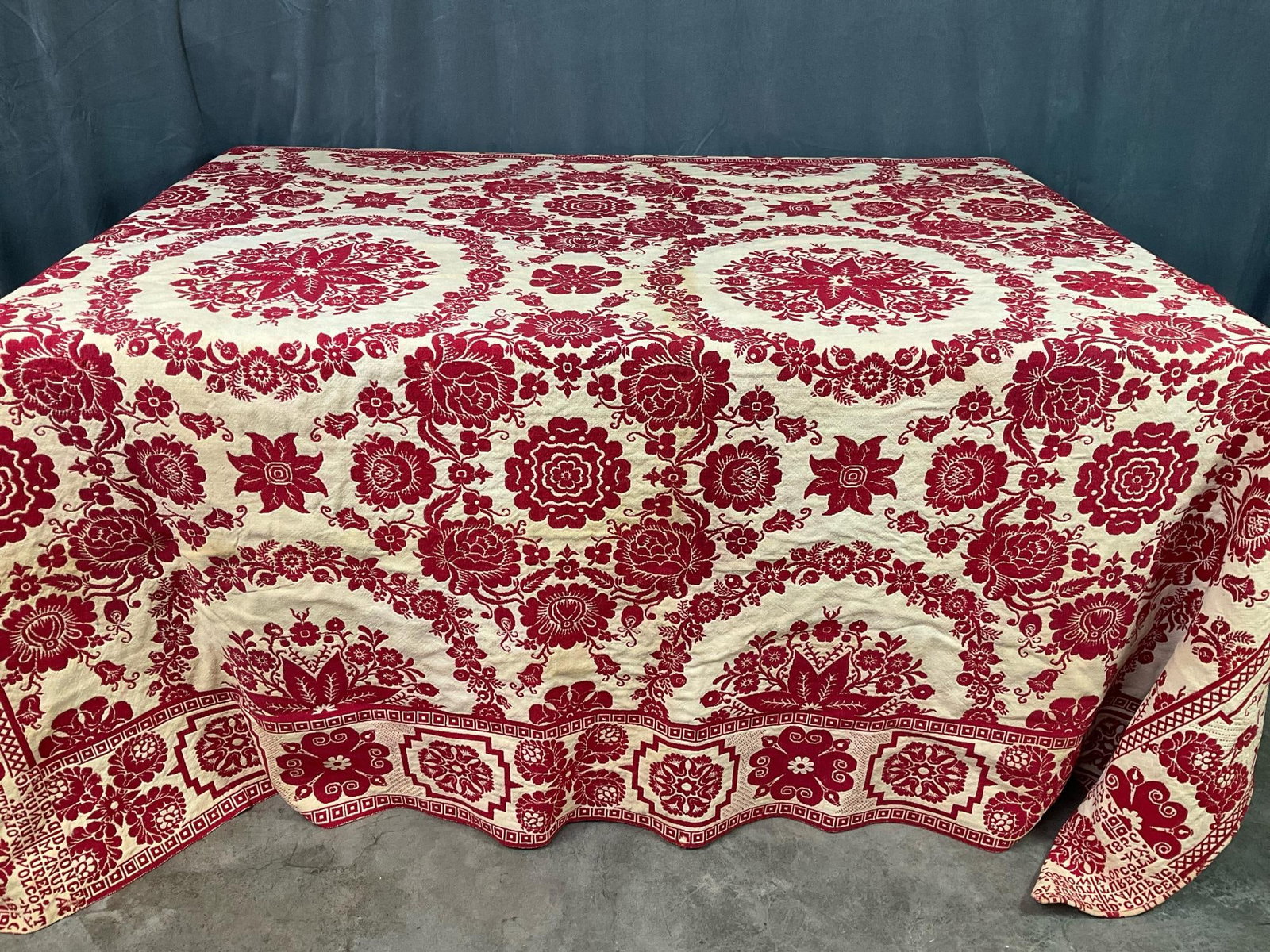 1856 Red & White Woven Floral Coverlet (1 of 15)
