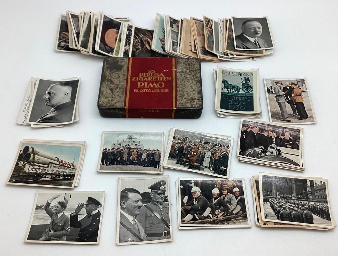 Large Group of German WWII Era Cigarette Cards with Original Cigarette Tin (1 of 4)