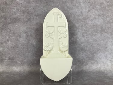 Cross With Doves Holy Water Font - White