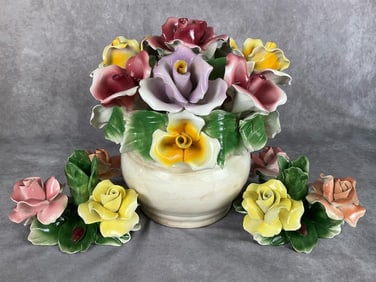 Capodimonte Roses Centerpiece & Candleholders
