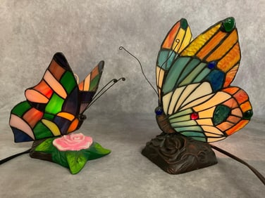 Leaded Glass Butterfly Accent Lamps
