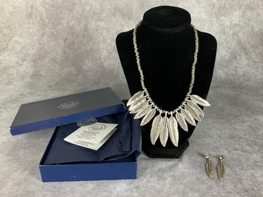 Woodbury Pewter Feather Jewelry Set