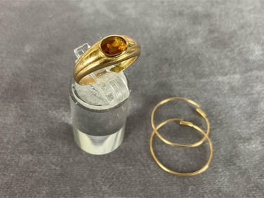 14k Gold Hoop Earrings & Ring