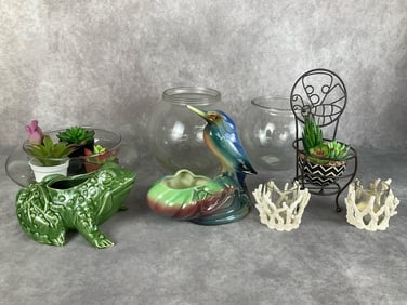 McCoy Frog and Kingfisher Planters