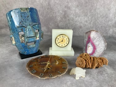 Stone Aztec Mask, Geode Bookend & More
