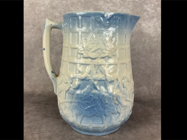 Rose On Trellis Blue & White Salt Glaze Pitcher