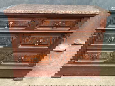 Victorian Rose Marble Top Dresser