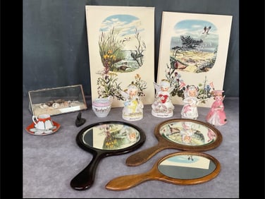 Ceramic Angels and Wooden Hand Held Mirrors