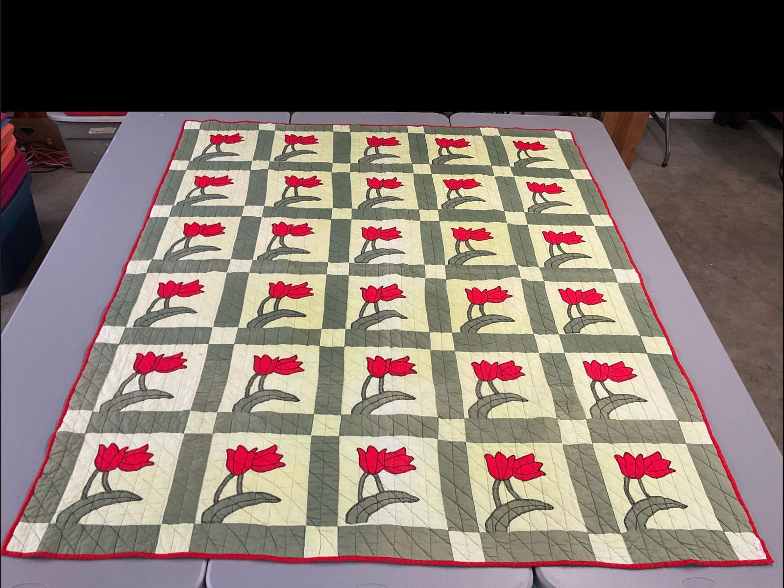 Hand Stitched Red Tulips Applique Quilt (1 of 8)