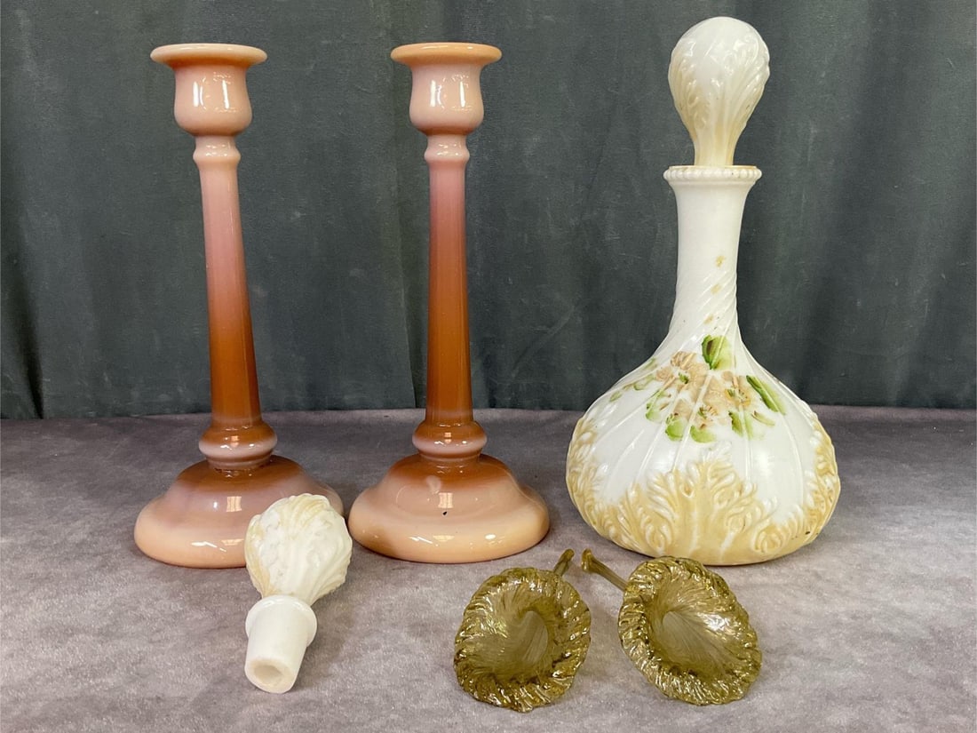 Chocolate Slag Glass Candlesticks & More (1 of 8)