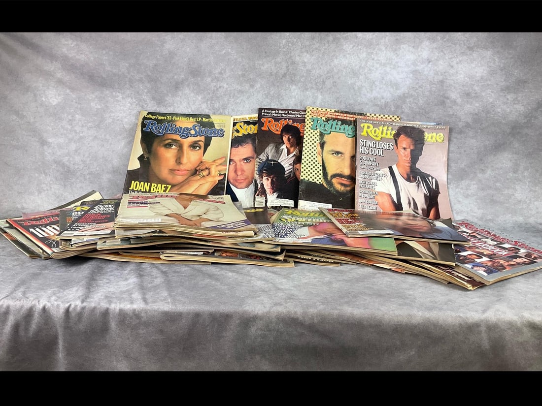 Rolling Stones Magazines VI: Earliest date is 1981, this collection goes into the early 90s as well. In good condition. Covers featuring Bob Dylan, Sting, Don Johnson, Stevie Nicks, Peter Gabriel and more. Minor wear on pages and