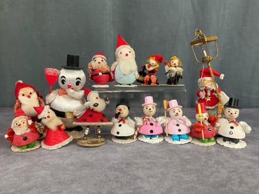 Mid Century Chenille Santas & Snowmen