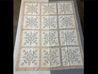 Cross Stich and Lace Coverlet