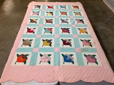 Hand Stitched Applique Pansy Quilt