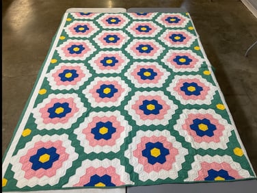 Hand Stitched Grandmother's Flower Garden Quilt