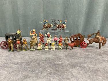Lead Toy Wagons With Cowboys & Indians