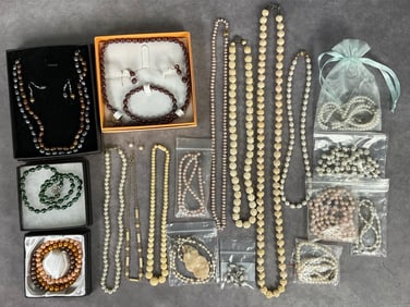 Fresh Water Pearl & Carved Floral Necklaces