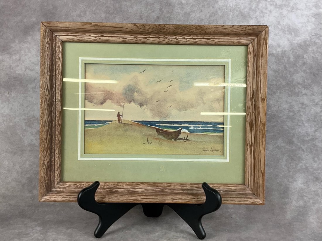 James Swann Original Watercolor: Original and appears one of a kind. Signed by James Swann, with personal address label on the back. Professionally matted and framed. Measures 15 inches wide x 12 inches tall.