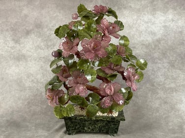 Chinese Jade & Carved Stone Bonsai Tree