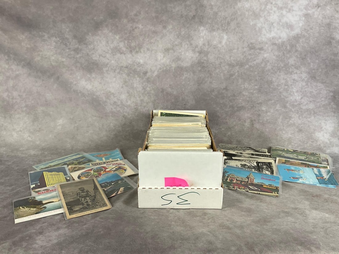 Lot of Approximately 700 Postcards: Mostly states and topics. Features many countries, states, historical sites, national parks and Disney. Most in plastic sleeves. Circulated and non, in good to fair condition
