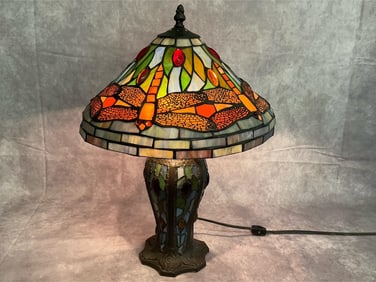 Modern Stained Glass Dragonfly Lamp