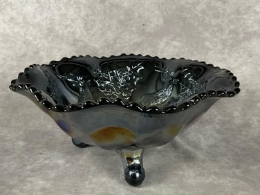 Fenton Stag & Holly Footed Bowl